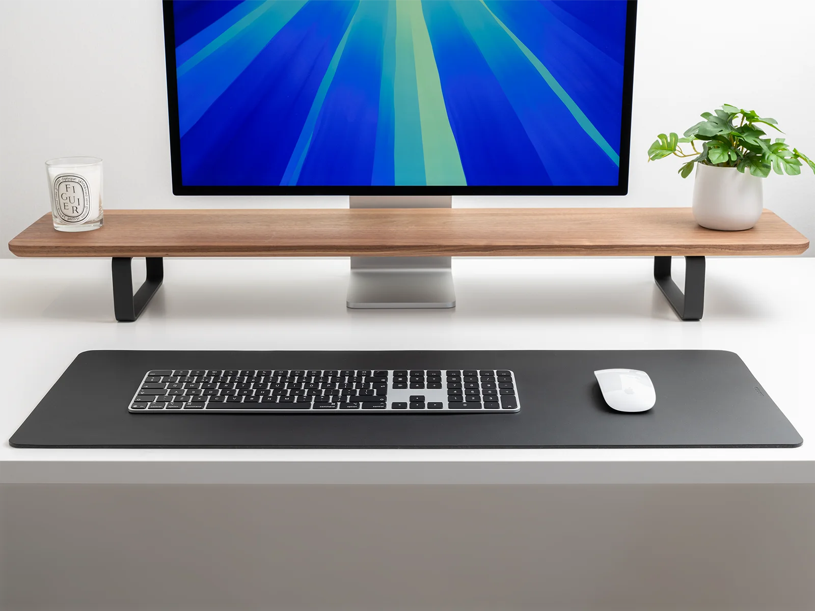 Leather Desk Pad Medium Black Lifestyle Front