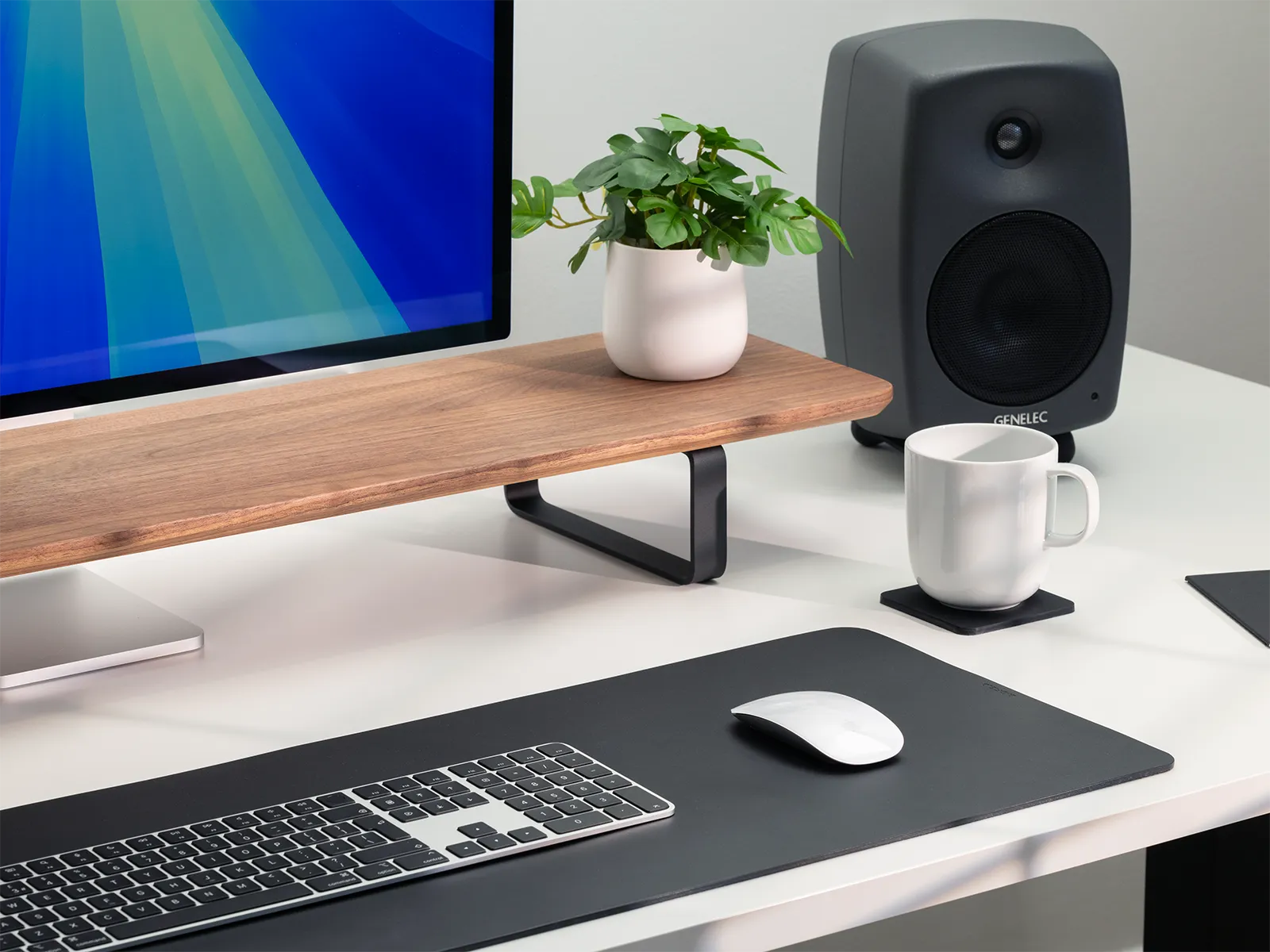 Leather Desk Pad Medium Black Lifestyle Side